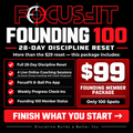 FocusFit Founding 100 $99 package with 4 live online coaching sessions, FocusFit 8-Ball Pro App, weekly progress check-ins, and member status
